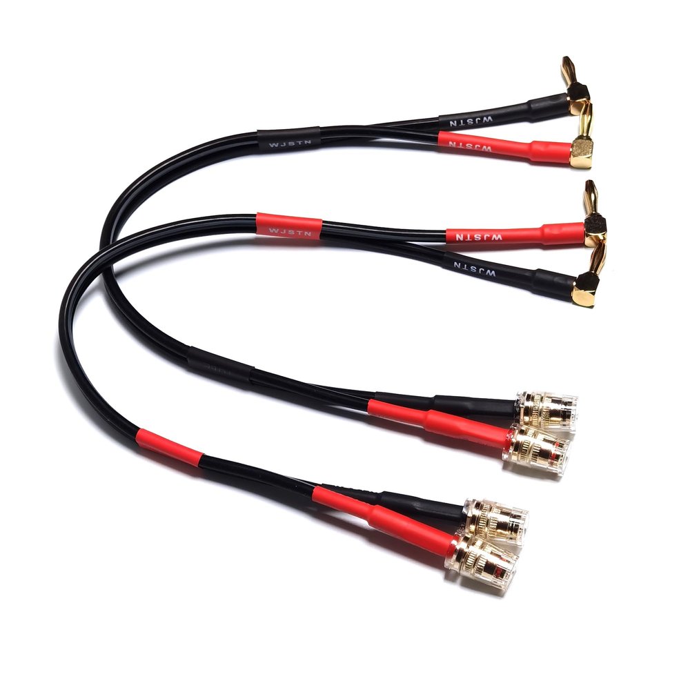 WJSTN Speaker Cable Extension with Right Angle Banana Plugs, 12 AWG, Banana Jack Connectors, Male to Female 4mm Banana Plugs Multifunctional Adapters, 2Pack (2feet)