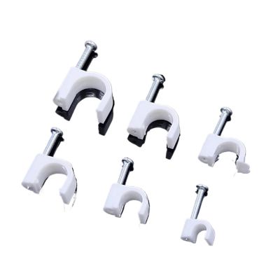 100pcs Round Cable Clips 12/14/16/18/20/25 mm C Shaped Management Nylon Carbon Steel Nails Line Cord Tie Circle Wire Wall Holder (Color : Diameter 22mm-100pcs)