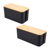Homoyoyo 2pcs Cable Management Box Wood Grain Design Wire Organizer for Desk Multi-Socket Storage for Cables Power Strips and Adapters Small Medium Black view 1