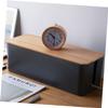 Homoyoyo 2pcs Cable Management Box Wood Grain Design Wire Organizer for Desk Multi-Socket Storage for Cables Power Strips and Adapters Small Medium Black view 2