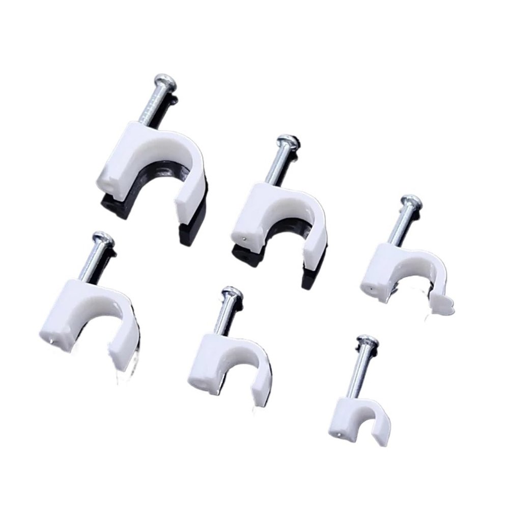 100pcs Round Cable Clips 12/14/16/18/20/25 mm C Shaped Management Nylon Carbon Steel Nails Line Cord Tie Circle Wire Wall Holder (Color : Diameter 12mm-100pcs)