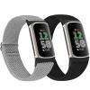 2 Pack Elastic Nylon Bands Compatible with Fitbit Charge 6 / Fitbit Charge 5, Classic Soft Breathable Adjustable Sport Smartwatch Replacement Wristband for Women Men (Black+Grey) view 1