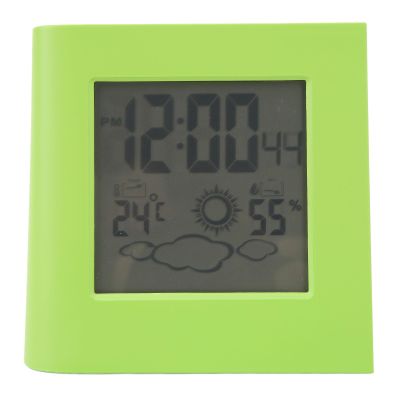 Battery Solar Alarm Clock, Dual Energy Weather Forecast Temperature Humidity Alarm Clock(Green)