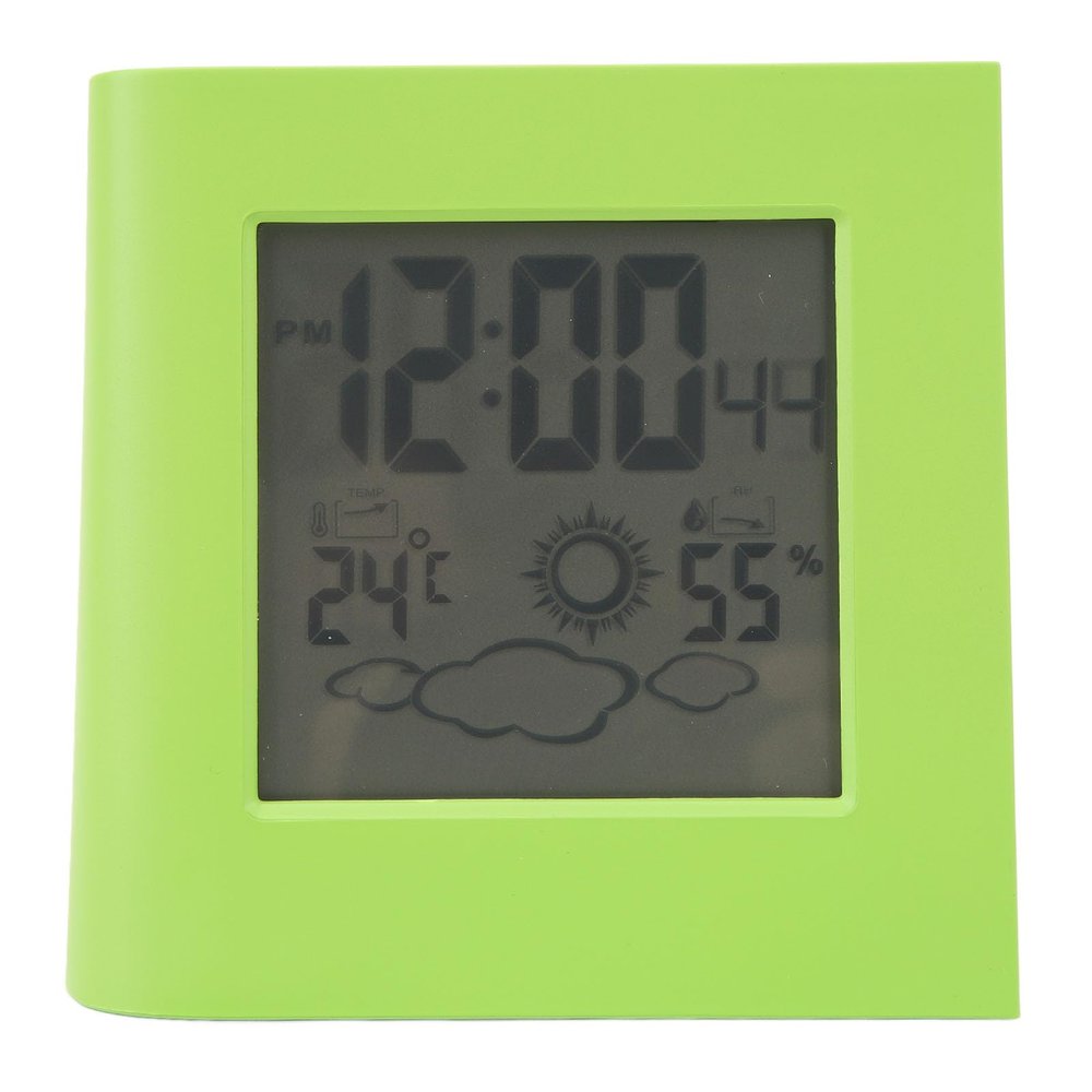 Battery Solar Alarm Clock, Dual Energy Weather Forecast Temperature Humidity Alarm Clock(Green)