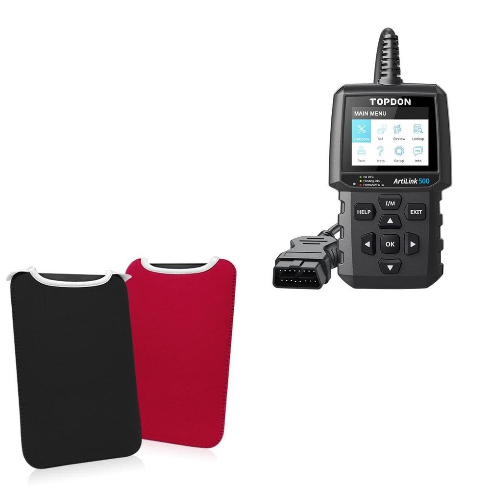 BoxWave Case Compatible with Topdon Artilink 500 (2.8 in) - SlipSuit, Soft Slim Neoprene Pouch Protective Case Cover - Jet Black/Crimson Red (Reversible)