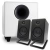 Audioengine A2 Black Computer Speakers with S8 White Subwoofer and DS1M Metal Stands view 1