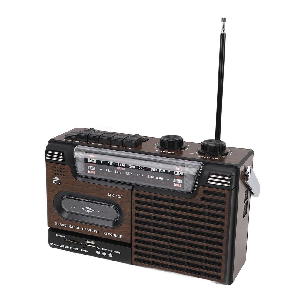 Portable Cassette Player Retro,AM SW FM Radio with 4 Band,Near Field Effect Cassette Player for Car Wood Grain (US Plug)