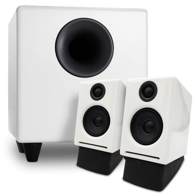 Audioengine A2 White Computer Speakers with S8 White Subwoofer and DS1 Stands