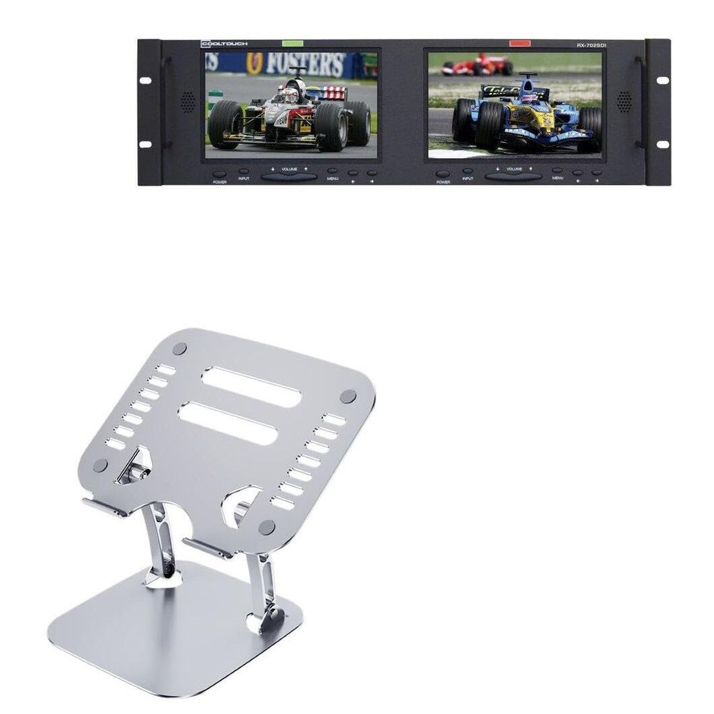 BoxWave Stand and Mount Compatible with Cooltouch RX-702SDI - Executive VersaView Laptop Stand, Ergonomic Adjustable Viewing Angle Metallic Riser - Metallic Silver