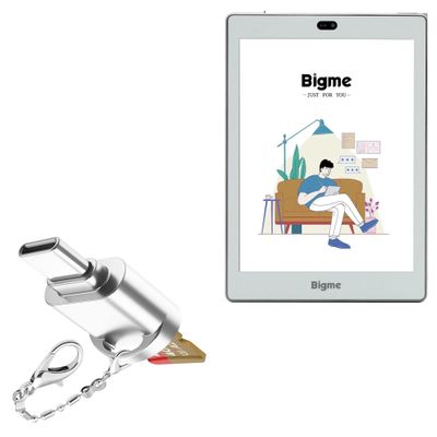 BoxWave Adapter Compatible with Bigme S6 Color+ - Micro SD Card miniReader, USB Type-C OTG Reader USB3.0 Adapter Keychain - Metallic Silver