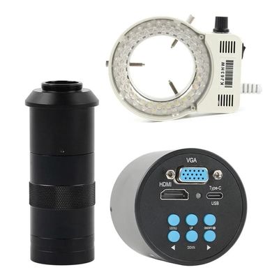 Microscope Accessories Kit HDMI VGA 48MP 55MP Sensor FHD 1080P HDMI VGA Video Microscope Camera +130X Adjustable Zoom C mount Lens + 56 LED Ring Light Microscope Slides ( Color : HDMI VGA With Led )