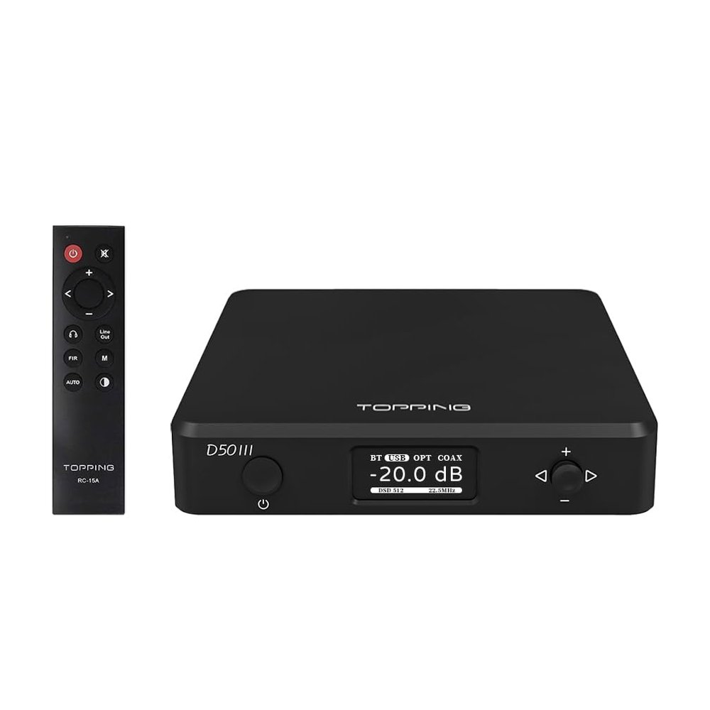 TOPPING D50 III 2*ES9039Q2M DAC, USB/BT5.1/Optical/Coaxial to RCA/TRS Audio DAC, Type-C Bluetooth 5.1 SPDIF Input Digital-Analog Converter, Hi-Res Audio DAC, Home Audio DAC with 12V Trigger (Black)