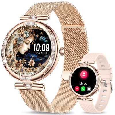 GADIXY Smart Watches for Women(Make/Answer Call) with Diamond:1.1" AMOLED Small Screen Fitness Tracker for HR/BP/SpO2/Sleep Monitor,Digital Running Smartwatch for Android/iOS Rosegold