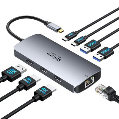 USB C Docking Station Dual Monitor, Selore Docking Station 3 Monitors Triple 4K Display with 2 HDMI, DisplayPort, 1 Gbps Ethernet, 100W PD Charging, USB 3.0 Ports Adapter for Dell, HP, Lenovo,etc