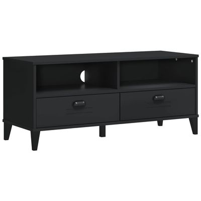 vidaXL Solid Pine Wood Media Console - Black Industrial TV Stand with Storage, Cable Management Holes, 41.7" x 15.7" x 18.3"