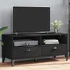 vidaXL Solid Pine Wood Media Console - Black Industrial TV Stand with Storage, Cable Management Holes, 41.7" x 15.7" x 18.3" view 2