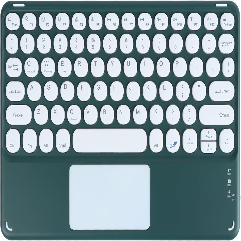 KUYHRF Wireless Keyboard with Touchpad, Ultra-Thin Rechargeable Bluetooth Keyboard Mini with Trackpad, Round Keys for iPad pro/iPad/iOS/Mac OS/Windows/Android (Dark Green)