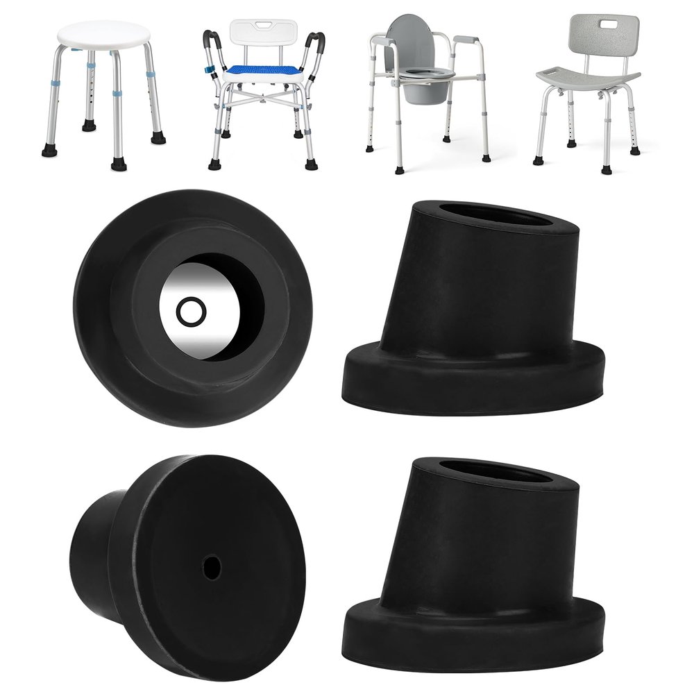 supregear Shower Chair Leg Caps - Heavy Duty Replacement Feet for Bath Seat, 1-1/8" I.D. Slope Rubber Tips for Stools Transfer Bench Non-Slip Extreme Grip Suction Cup Feet, 4PK