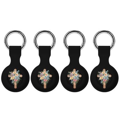 Christian Cross with Flowers Silicone Protective Case Tracker Shockproof Cover Tracker Holder Protector Compatible for Airtag 4PCS