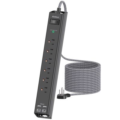 Extension Cord with Multiple Outlets 10 Ft - Power Strips with Surge Protection, Flat Plug with 6 AC Outlets 4 USB (2 USB-C Ports), Wall Mount Outlet Extender for Home Office Dorm Room Essentials