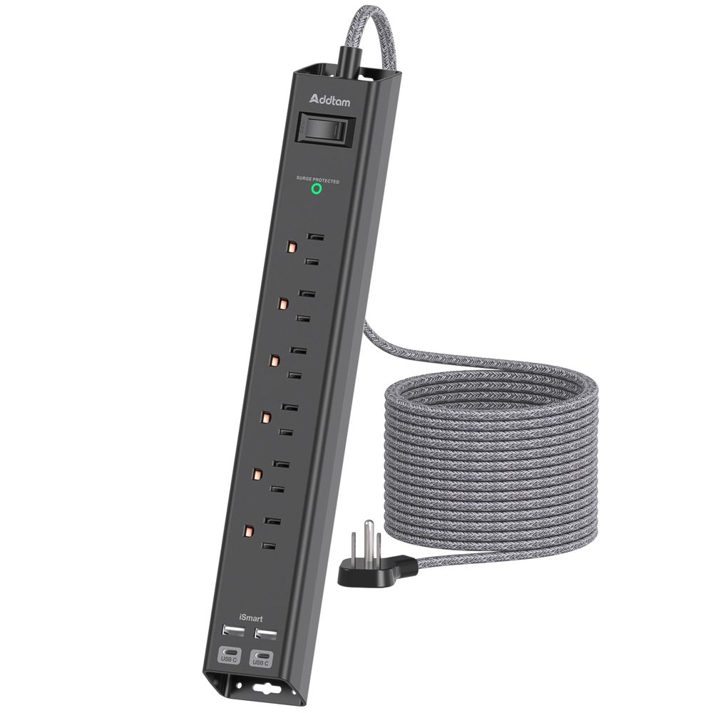 Extension Cord with Multiple Outlets 10 Ft - Power Strips with Surge Protection, Flat Plug with 6 AC Outlets 4 USB (2 USB-C Ports), Wall Mount Outlet Extender for Home Office Dorm Room Essentials