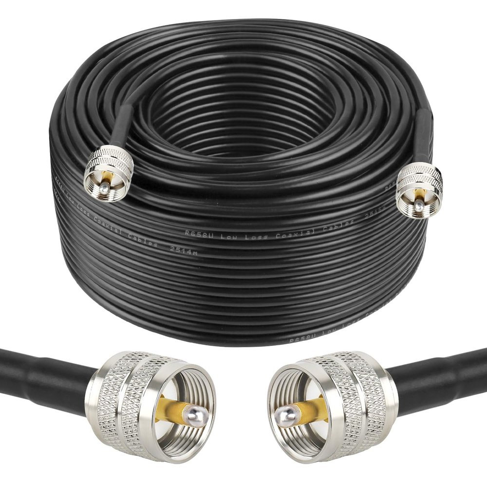 MOOKEERF CB Coax Cable 200FT, RG58 PL259 Coaxial Cable UHF Male to UHF Male Cable for CB Radio, Ham Radio, Amateur Radio, Antenna Analyzer, SWR Meter, Black