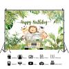 12x8ft Safari Happy Birthday Backdrop Cartoon Animals Tropical Palm Leaves Photography Background Kids Birthday Party Cake Table Banner Decoration Supplies Photo Booth Props view 2