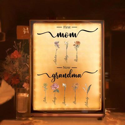 Drawelry Personalized Spotify Plaque Picture Mirror Lamp Custom Photo Name LED Night Light Makeup Mirror Home Decor Mother's Day Birthday Gifts for Women Girls Mom Wife Girlfriend (Birthflower B)