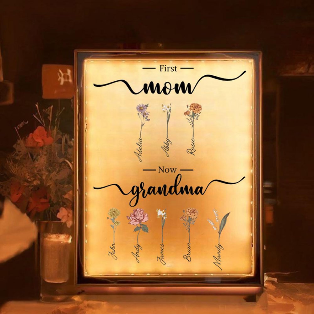 Drawelry Personalized Spotify Plaque Picture Mirror Lamp Custom Photo Name LED Night Light Makeup Mirror Home Decor Mother's Day Birthday Gifts for Women Girls Mom Wife Girlfriend (Birthflower B)