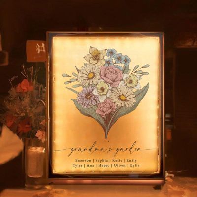Drawelry Personalized Spotify Plaque Picture Mirror Lamp Custom Photo Name LED Night Light Makeup Mirror Home Decor Mother's Day Birthday Gifts for Women Girls Mom Wife Girlfriend (Birthflower A)