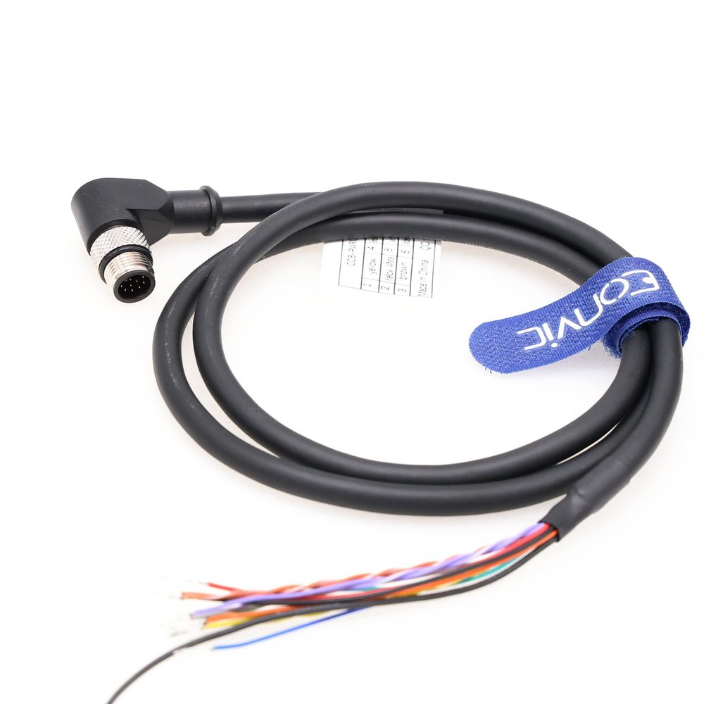 Eonvic M12 Right Angle 12 Pin A Code Male to Flying Leads CCB-PWRIO High Flex Shielded Cable for Cognex Camera in Sight 2000 Series Visual Sensors in Sight 2000 7000 8000 Zebra FXR90 Reader