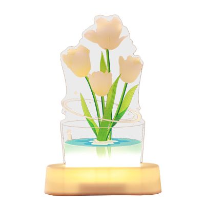 3D Tulip Night Light, USB Charging LED Nightlight Tulip Flower Table Lamp Bedside Table Lamp for Women, Birthday, Anniversary, Mother's Day for Room Decorating(Champagne)