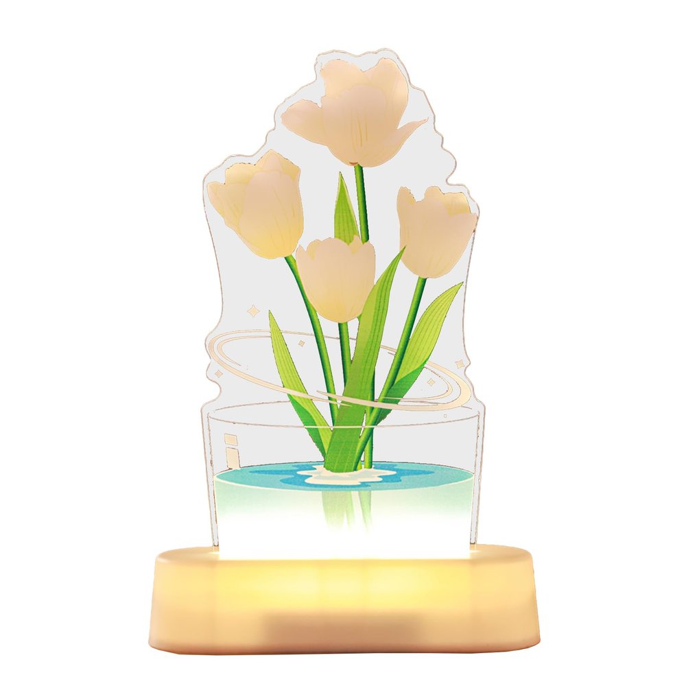 3D Tulip Night Light, USB Charging LED Nightlight Tulip Flower Table Lamp Bedside Table Lamp for Women, Birthday, Anniversary, Mother's Day for Room Decorating(Champagne)