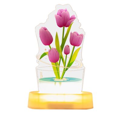 3D Tulip Night Light, USB Charging LED Nightlight Tulip Flower Table Lamp Bedside Table Lamp for Women, Birthday, Anniversary, Mother's Day for Room Decorating(Purple)