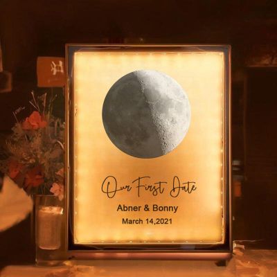 Drawelry Personalized Spotify Plaque Picture Mirror Lamp Custom Photo Name LED Night Light Makeup Mirror Home Decor Mother's Day Birthday Gifts for Women Girls Mom Wife Girlfriend (Moon Phase)