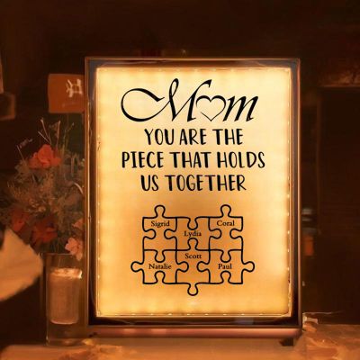 Drawelry Personalized Spotify Plaque Picture Mirror Lamp Custom Photo Name LED Night Light Makeup Mirror Home Decor Mother's Day Birthday Gifts for Women Girls Mom Wife Girlfriend (Name Puzzles)