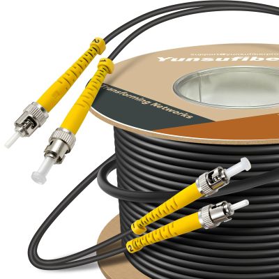 Yunsufiberpro 330ft / 100m Armored OD-5mm OS2 ST to ST Single Mode Fiber Cable, ST-ST Fiber Optic Patch Cord, Duplex 9/125um SMF Optical Jumper, Black