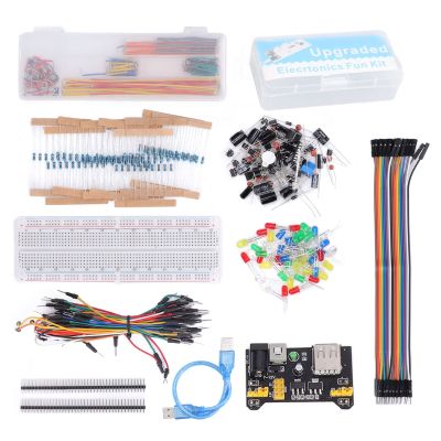 NDNCZDHC Upgraded Electronics Fun Kit for Starter Electronics Component Kit with Power Supply Module 830 Tie Point Breadboard Jumper Wire Resistor LED Storage Box