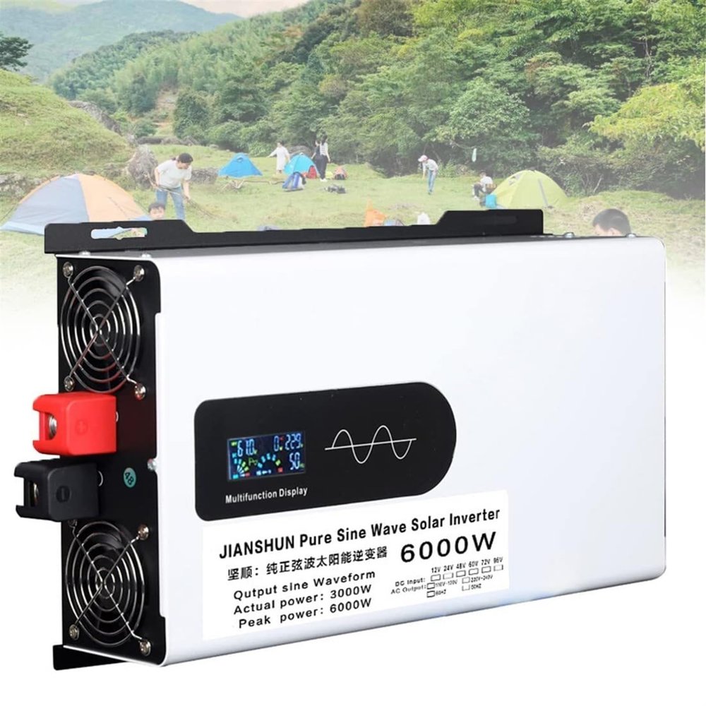5000W/6000W/8000W/10000W/12000W Pure Sine Wave Inverter DC 12V 24V 48V 60V 72V to 110V 220V,with AC Outlet, LCD Display, for Trucks, Camping, Boat,Household, Emergencies, etc. (Color : 6000W, Size