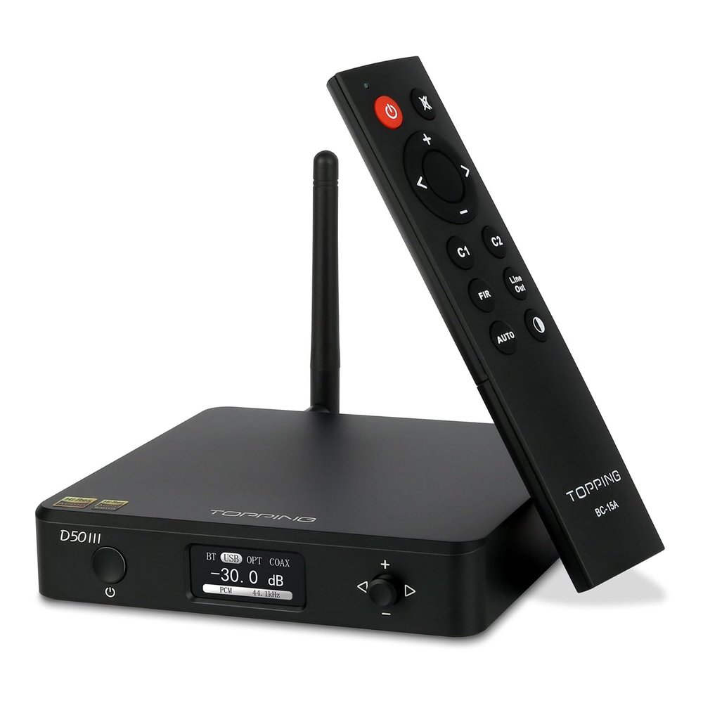 Topping D50 III DAC Preamplifier - LDAC Bluetooth 5.1 Dual ES9039Q2M D/A Chips Supports DSD512 PCM768kHz,PEQ Adjustment and Remote Control (Black)