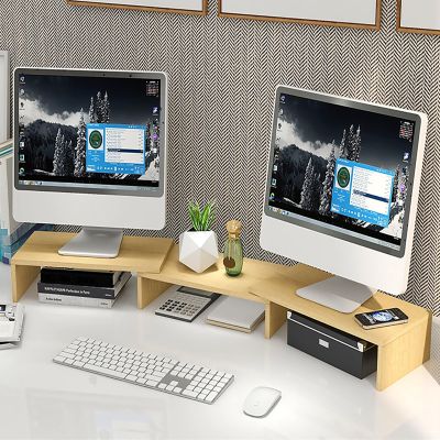 Corner Monitor Stand Office Desktop Corner Shelf Stand Organizer Adjustable Length and Angle, Monitor Riser for Desk 2 Monitors, Projector Scanner Stand for Bureau ( Color : Natural , Size : 200mm (7