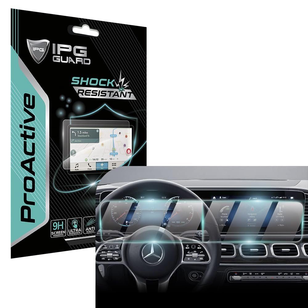 IPG ProActive for Mercedes 2020-2024 GLE 350 450 580 2023 E 450 350 Maybach GLS 600 G550 Navigation + Dasboard (2 Pieces - 12.3 Inch Each) 9H Hardness Screen Protector Smooth Glass Touch Ultra