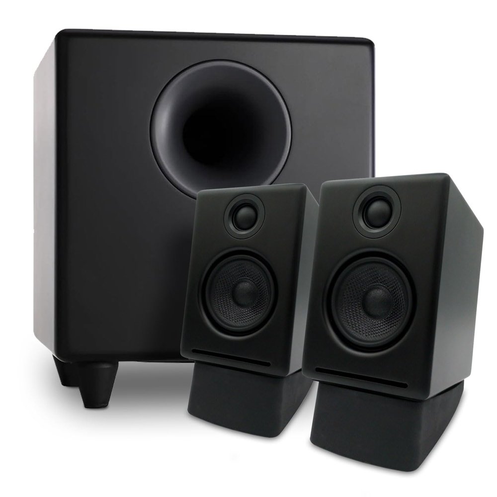 Audioengine A2 Black Desktop Speakers with S8 Black Subwoofer and DS1 Stands