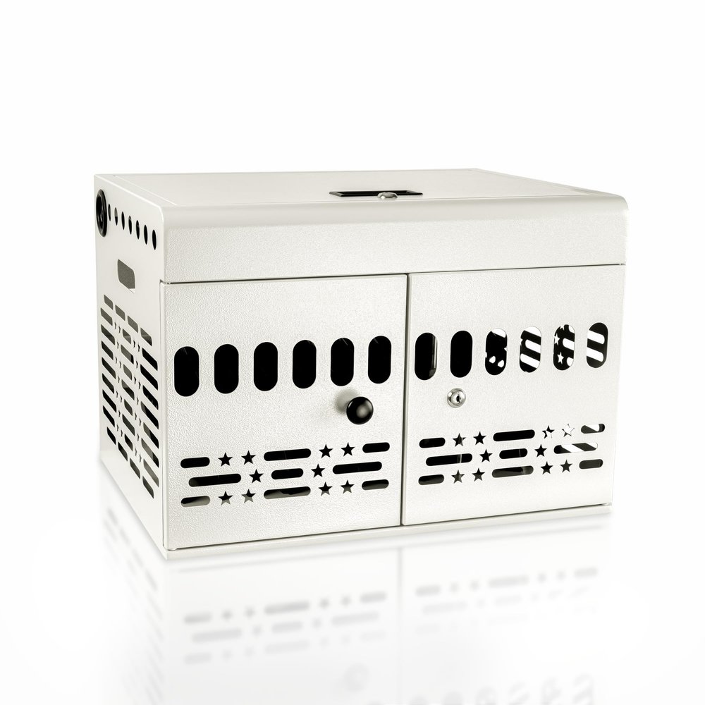 12 Device Portable Charging Station for Tablets, iPads, Chromebooks, and Laptop Computers with Lock, Surge Protection, for Classroom or Office (White)
