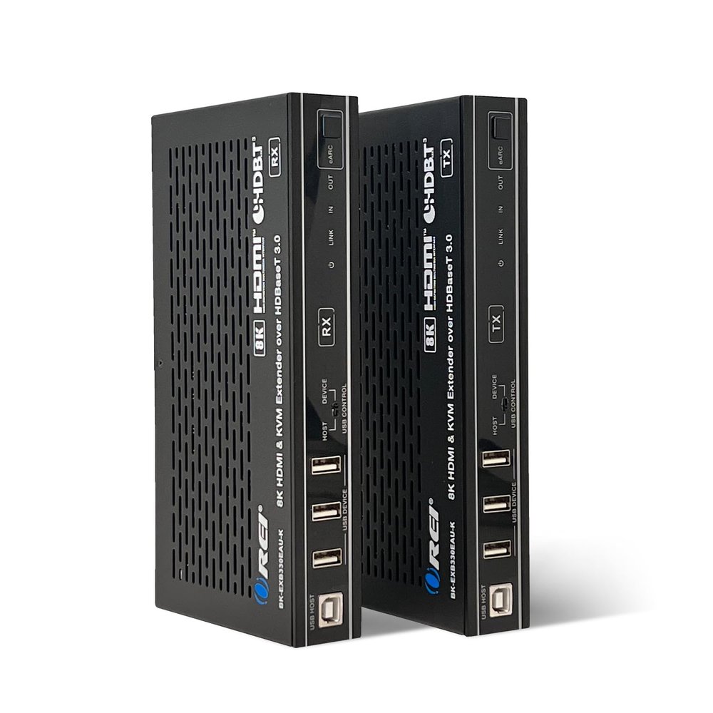 OREI 8K KVM eARC HDMI Extender Balun HDBaseT 3.0 UltraHD 4K @ 120Hz 4:4:4 Over Single CAT6/7 Cable with USB, VRR, LAN, Dolby Vision, CEC, ARC & IR Support, RS-232 Up to 330 Ft Audio Out - PoC
