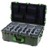 ColorCase Pelican 1650 Case OD Green - Large Sized Waterproof Rolling Case with Grey Padded Dividers & Mesh Lid Organizer - Lime Green Handles & Latches view 1