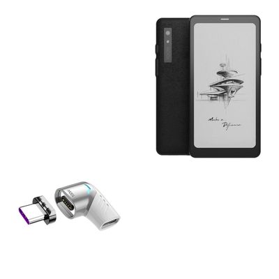 BoxWave Adapter Compatible with Onyx BOOX Palma - MagnetoSnap PD Angle Adapter, Magnetic Charging Connector Device Saver - Metallic Silver