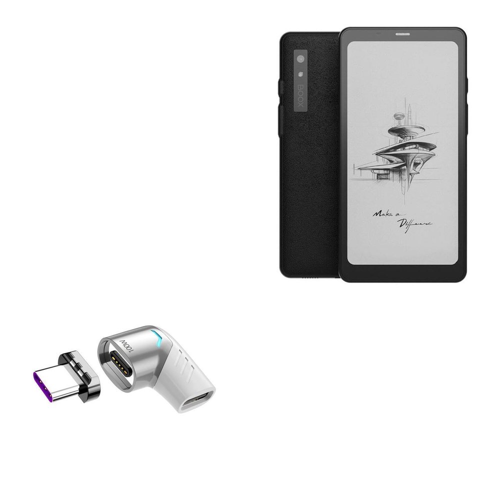 BoxWave Adapter Compatible with Onyx BOOX Palma - MagnetoSnap PD Angle Adapter, Magnetic Charging Connector Device Saver - Metallic Silver