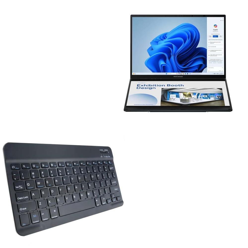 BoxWave Keyboard Compatible with ASUS Zenbook Duo - SlimKeys Bluetooth Keyboard, Portable Thin with Chiclet-Style Keys - Jet Black