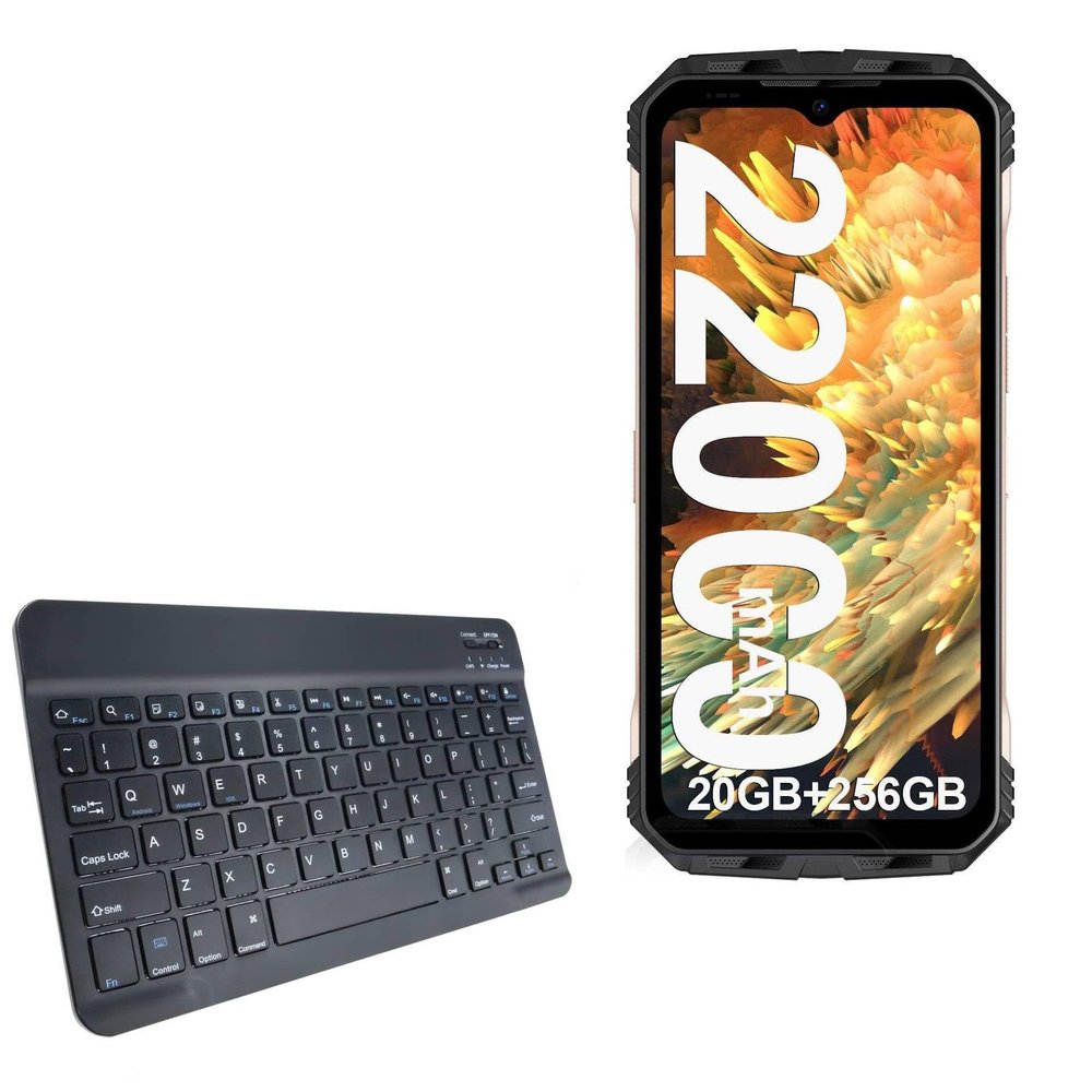 BoxWave Keyboard Compatible with Doogee s100 Pro - SlimKeys Bluetooth Keyboard, Portable Thin with Chiclet-Style Keys - Jet Black
